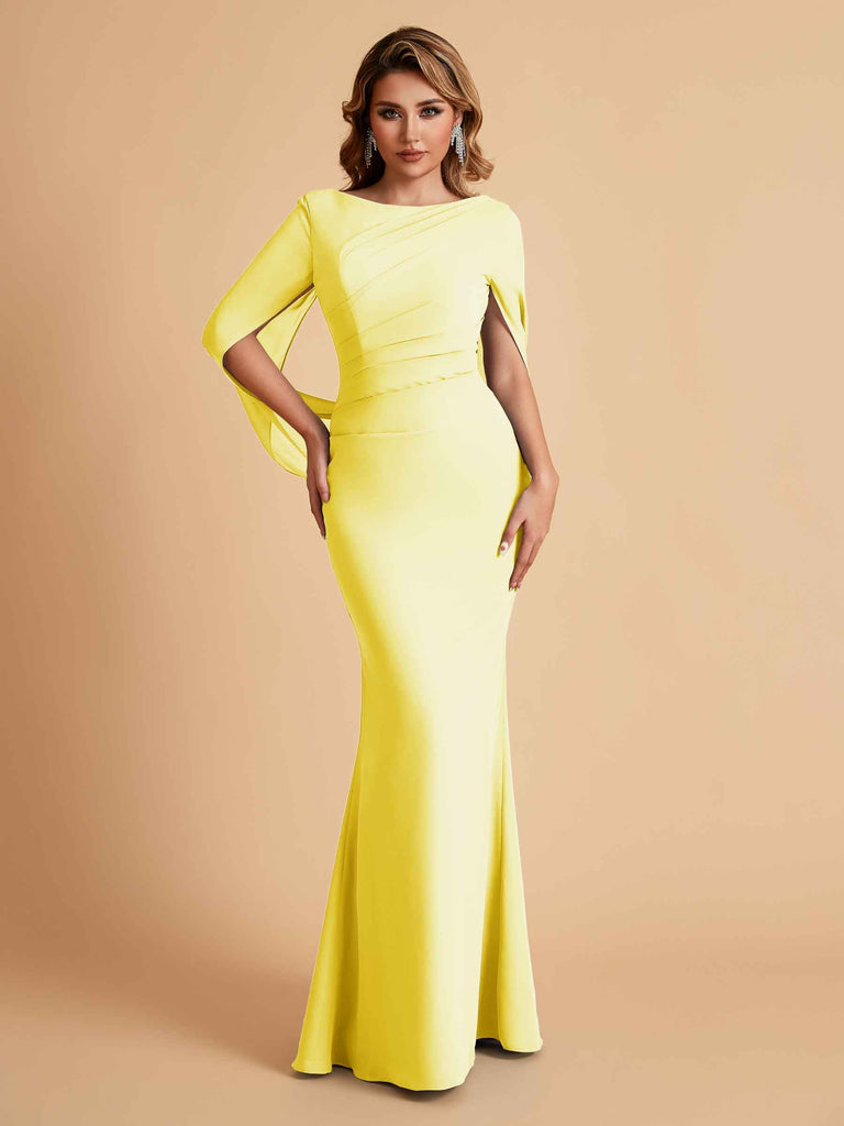 Robes de mère élégantes en mousseline de soie à manches mi-longues et perles