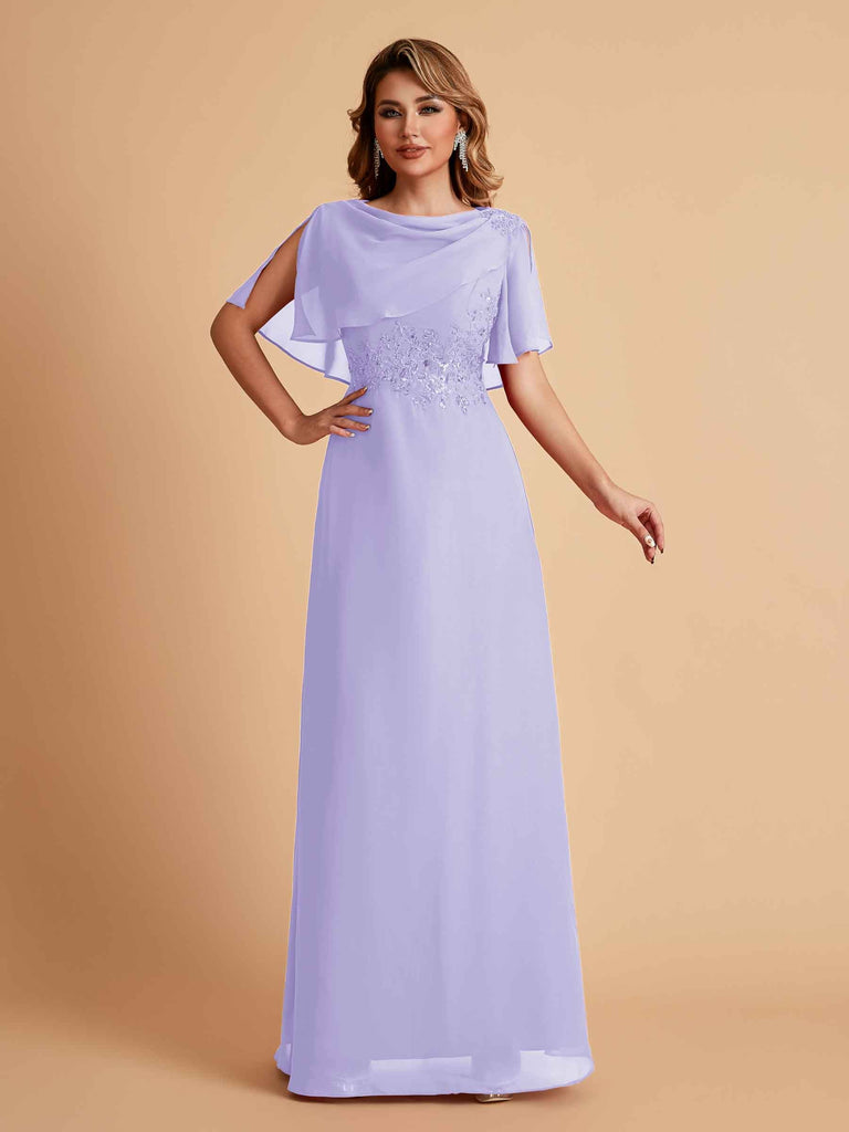 Robes de mère de la mariée en mousseline de soie manches mi-longues et bijoux