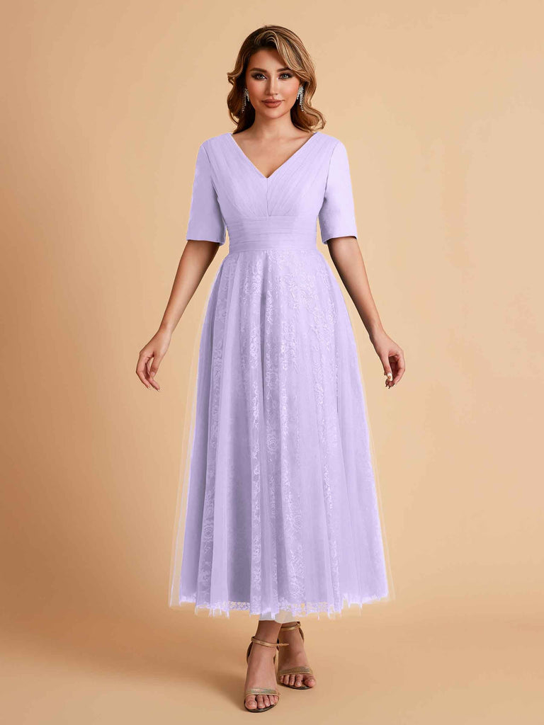 Robes de mère de la mariée élégantes manches mi-longues et col en V