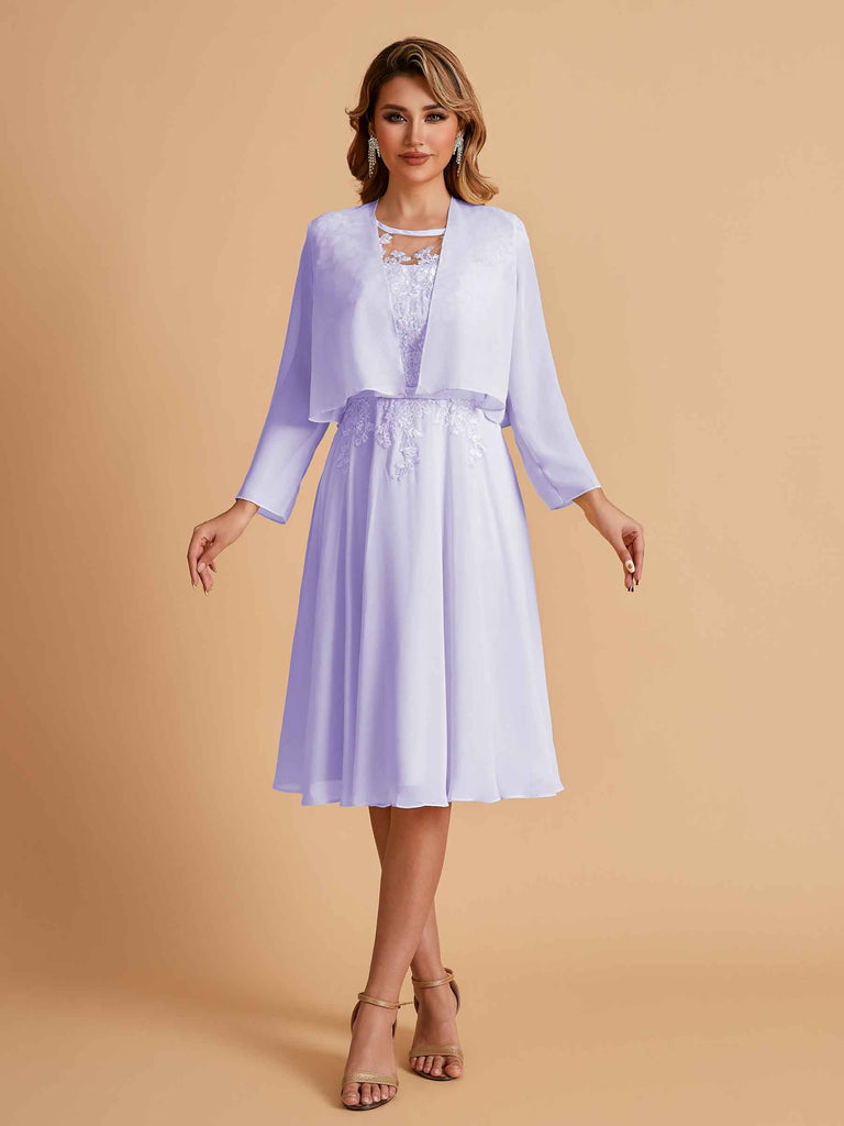 Robe de mère de la mariée courte et élégante en mousseline de soie trapèze