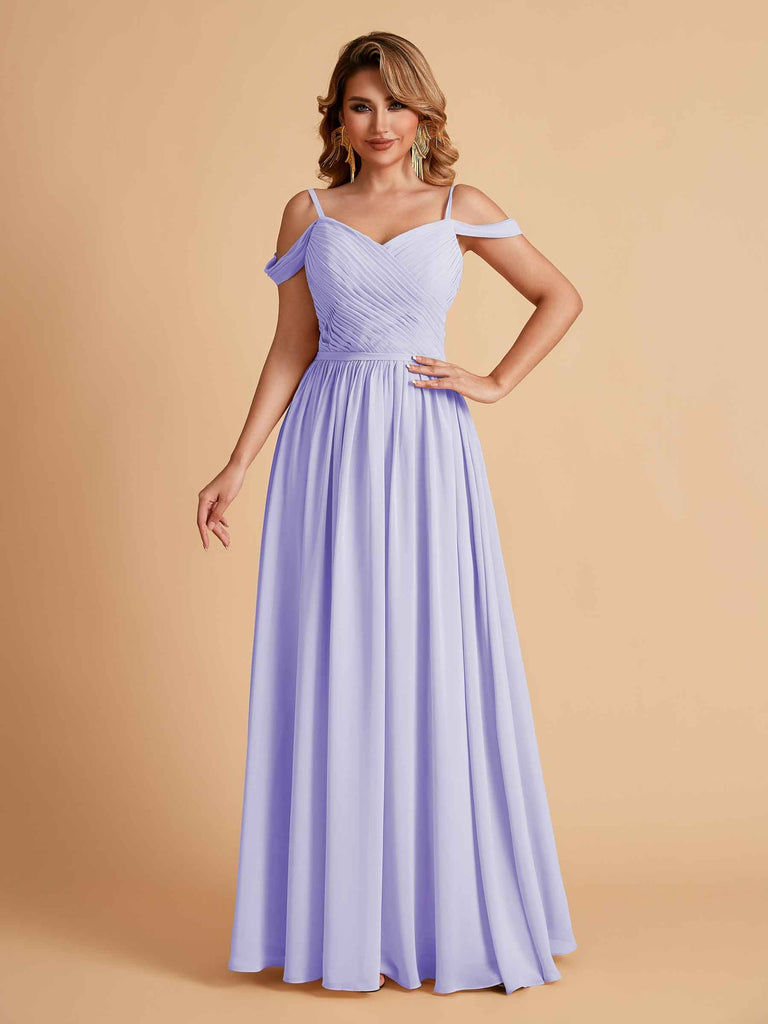 Robe élégante en mousseline trapèze épaules dénudées col en V