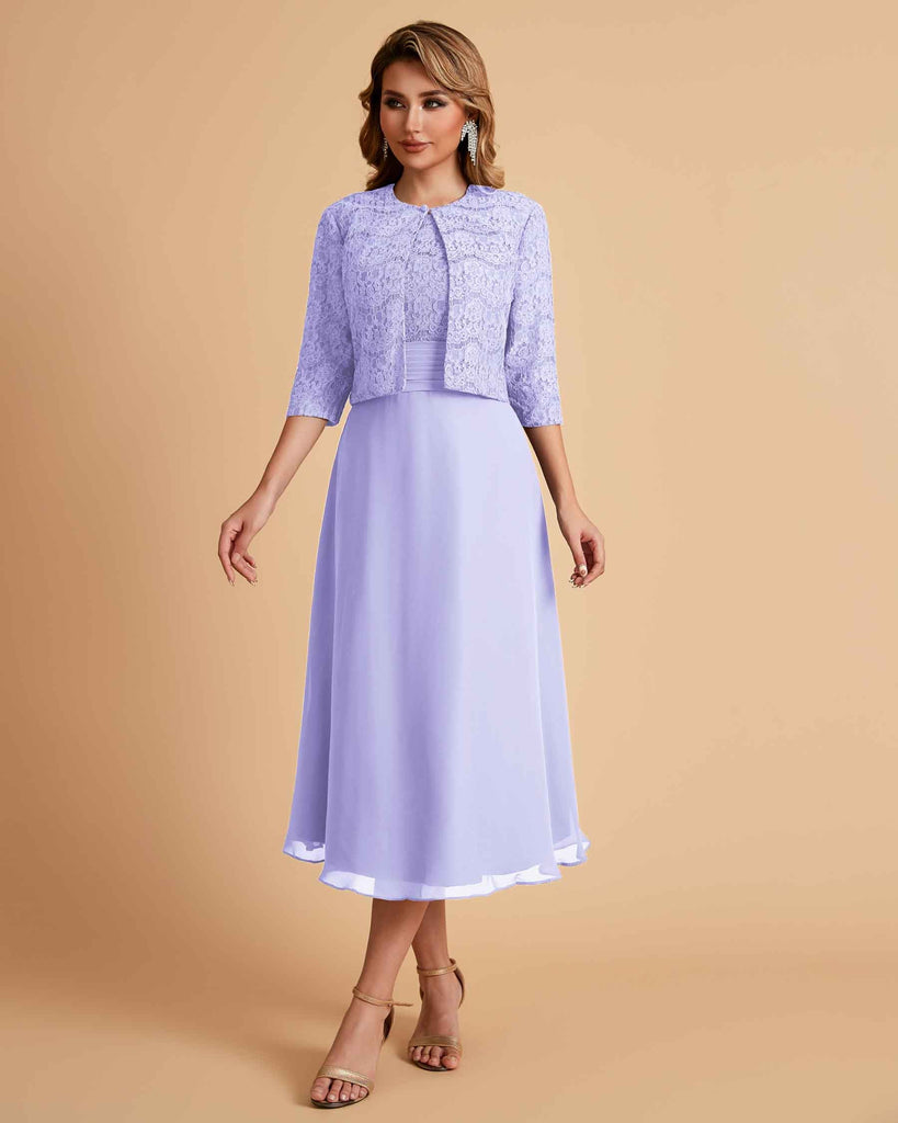 A-ligne sans manches Robe de mère de la mariée élégante longueur thé