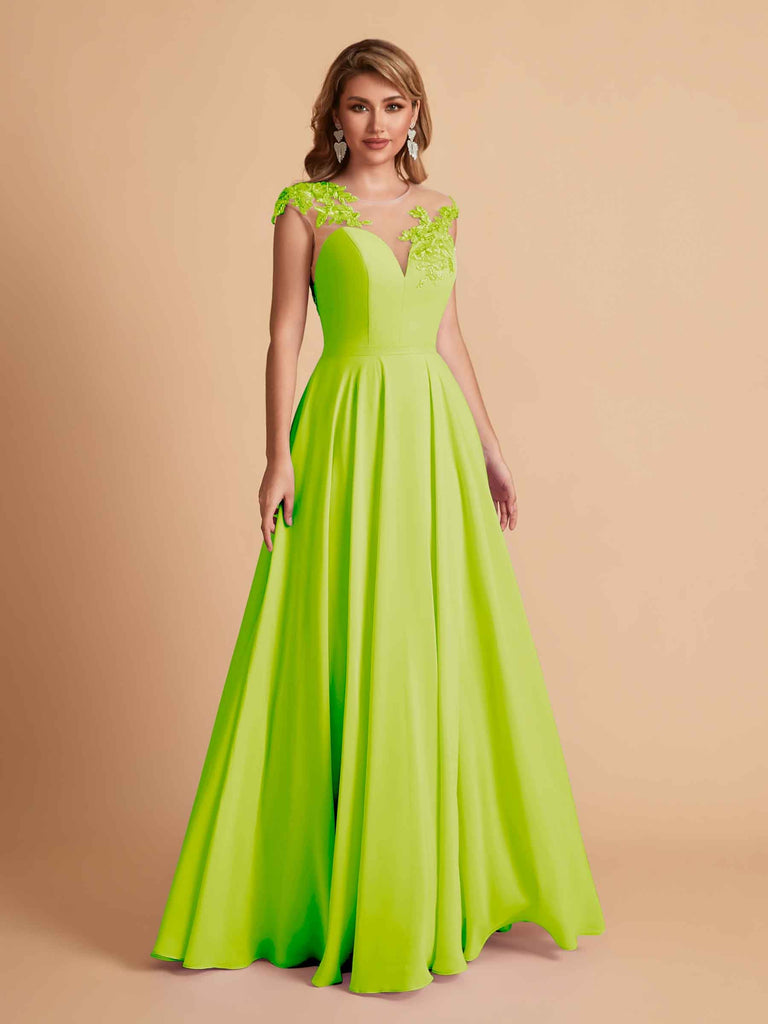 robes d'invitées de mariage en mousseline haut en dentelle illusion col en V