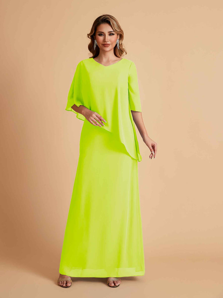 Robes élégantes en mousseline de soie manches mi-longues et col en V