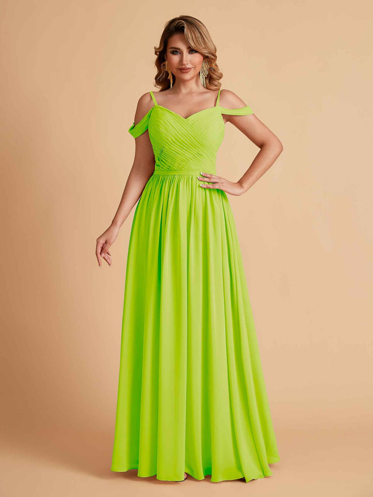 Robe élégante en mousseline trapèze épaules dénudées col en V