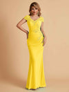 Robe de mère de la mariée col en V élégante en mousseline manches courtes