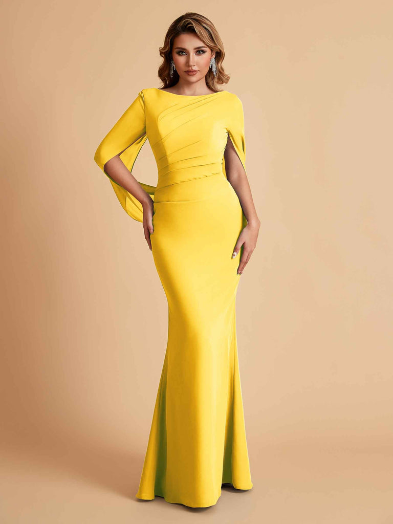 Robes de mère élégantes en mousseline de soie à manches mi-longues et perles