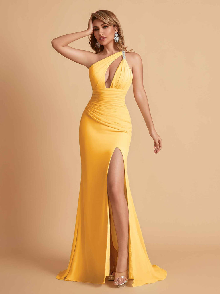 Robe sexy sirène à une épaule longueur au sol robe de soirée de mariée