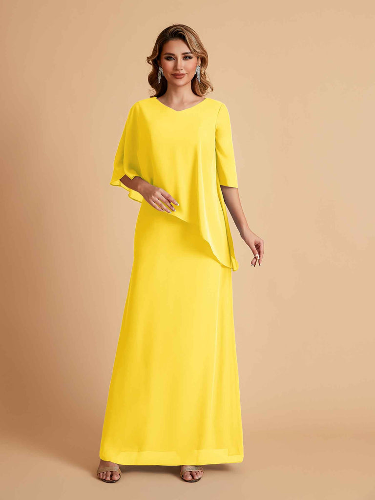 Robes élégantes en mousseline de soie manches mi-longues et col en V