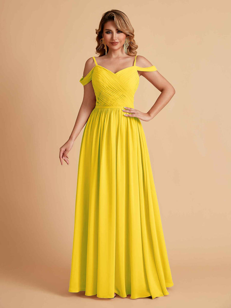 Robe élégante en mousseline trapèze épaules dénudées col en V