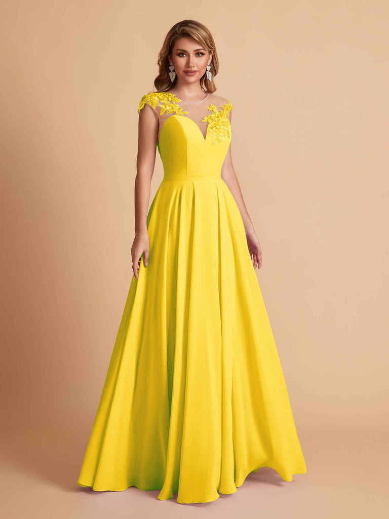 robes d'invitées de mariage en mousseline haut en dentelle illusion col en V