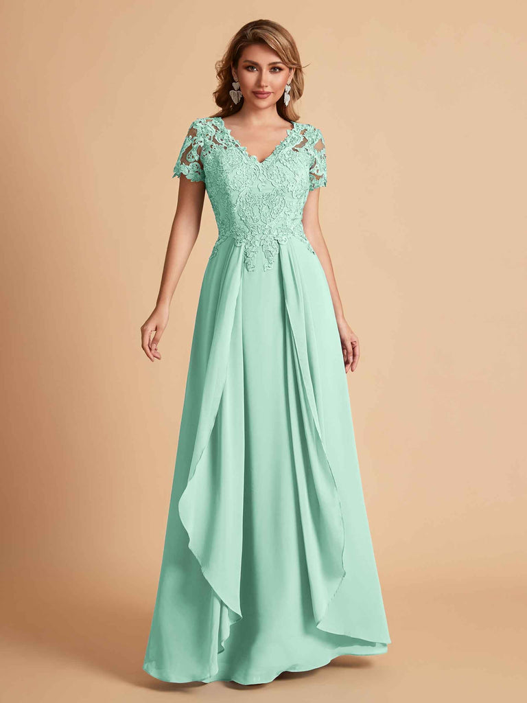Robe en mousseline de soi col en V haut en dentelle
