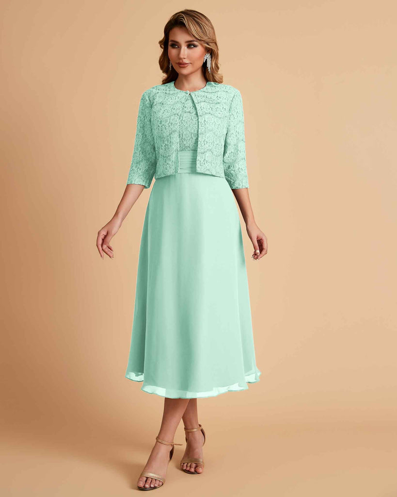 A-ligne sans manches Robe de mère de la mariée élégante longueur thé