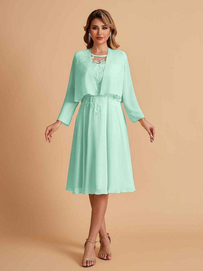 Robe de mère de la mariée courte et élégante en mousseline de soie trapèze