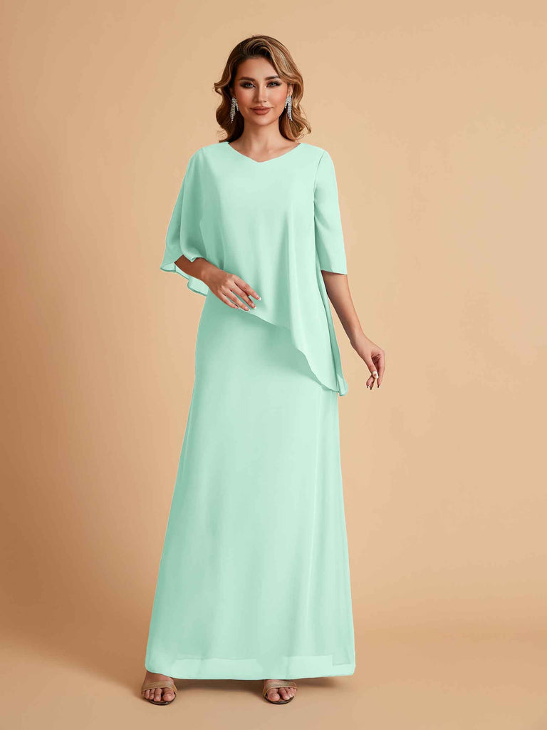 Robes élégantes en mousseline de soie manches mi-longues et col en V
