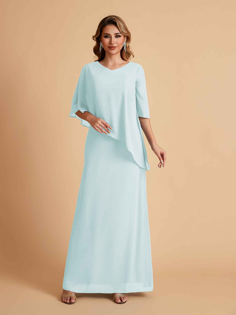 Robes élégantes en mousseline de soie manches mi-longues et col en V
