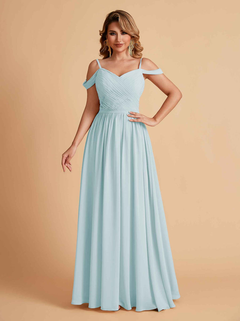 Robe élégante en mousseline trapèze épaules dénudées col en V