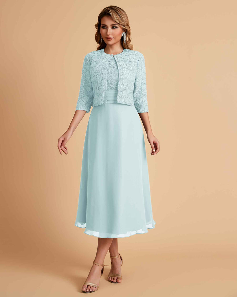 A-ligne sans manches Robe de mère de la mariée élégante longueur thé