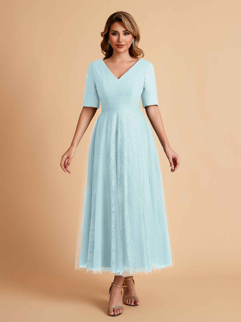 Robes de mère de la mariée élégantes manches mi-longues et col en V