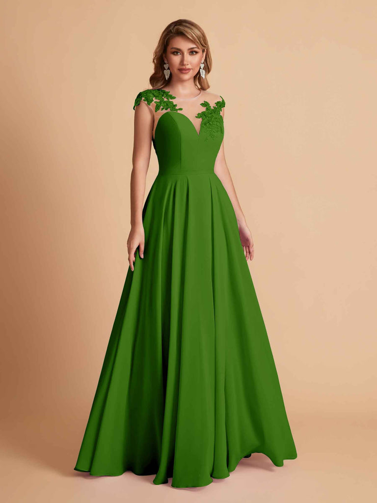 robes d'invitées de mariage en mousseline haut en dentelle illusion col en V