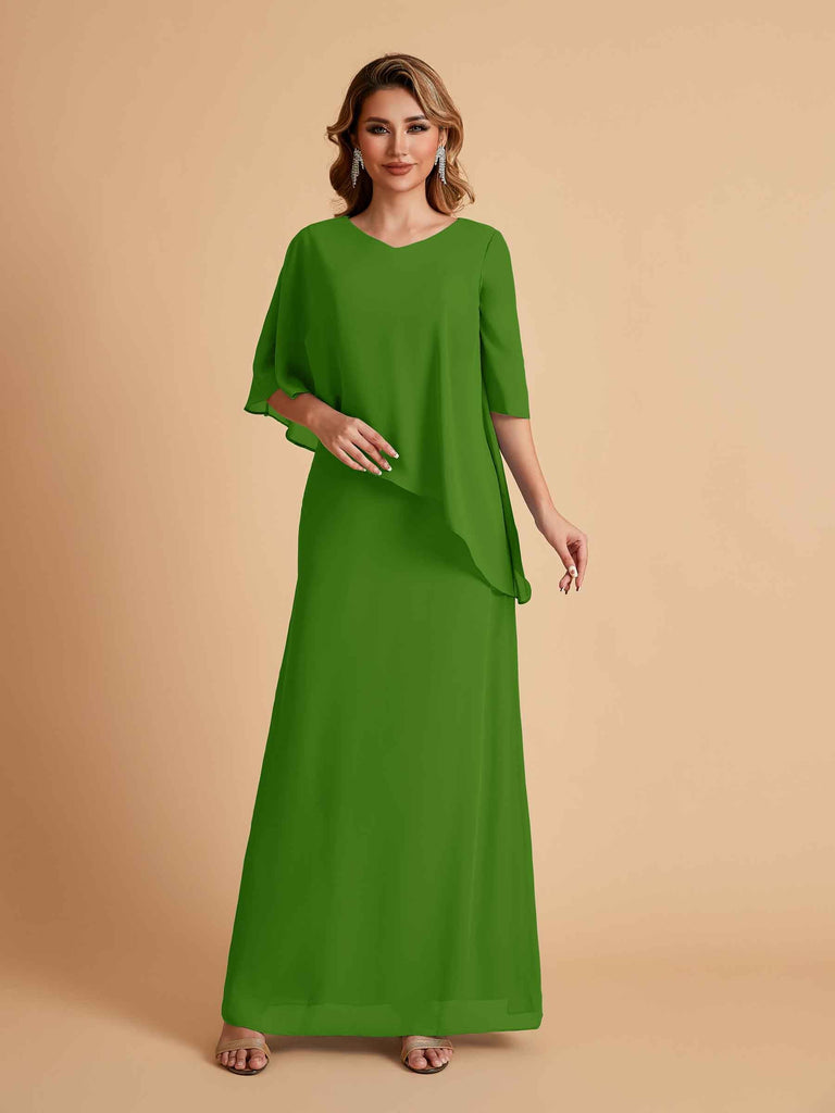 Robes élégantes en mousseline de soie manches mi-longues et col en V