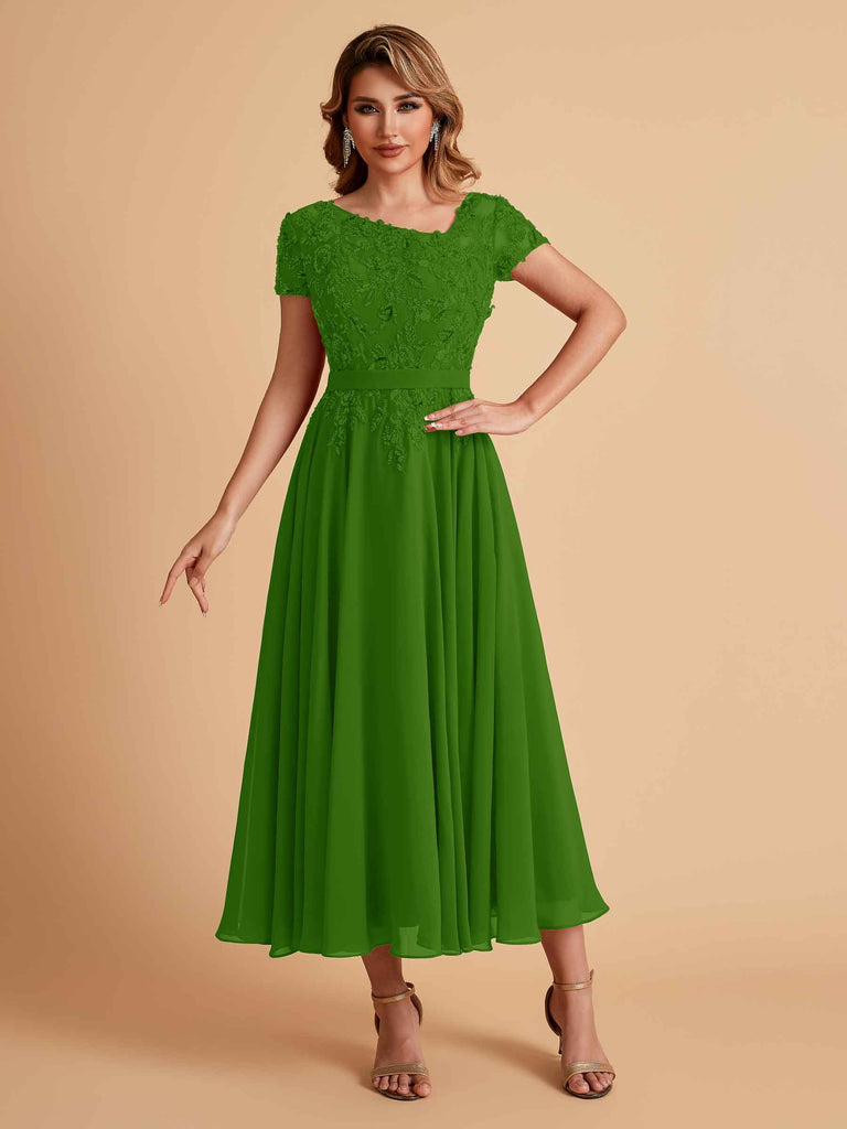 Robes de mère de la mariée coupe trapèze en mousseline à manches courtes