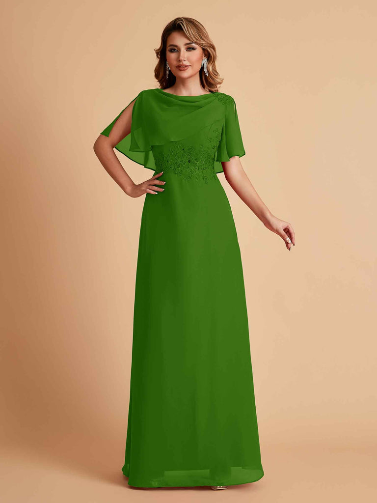 Robes de mère de la mariée en mousseline de soie manches mi-longues et bijoux