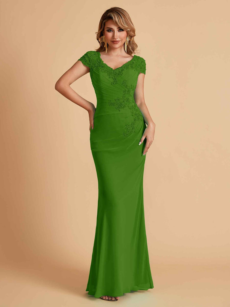 Robe de mère de la mariée col en V élégante en mousseline manches courtes