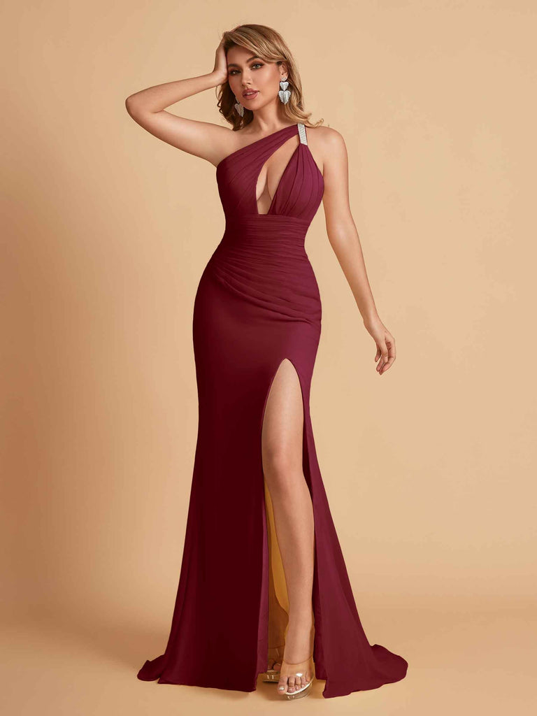 Robe sexy sirène à une épaule longueur au sol robe de soirée de mariée