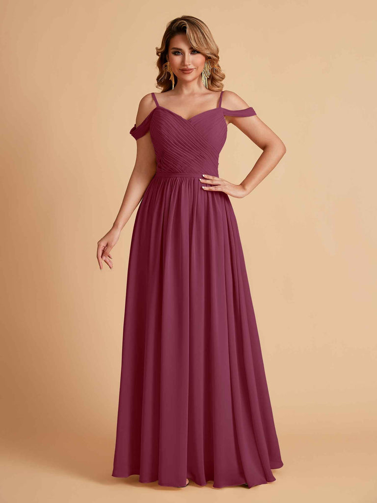 Robe élégante en mousseline trapèze épaules dénudées col en V