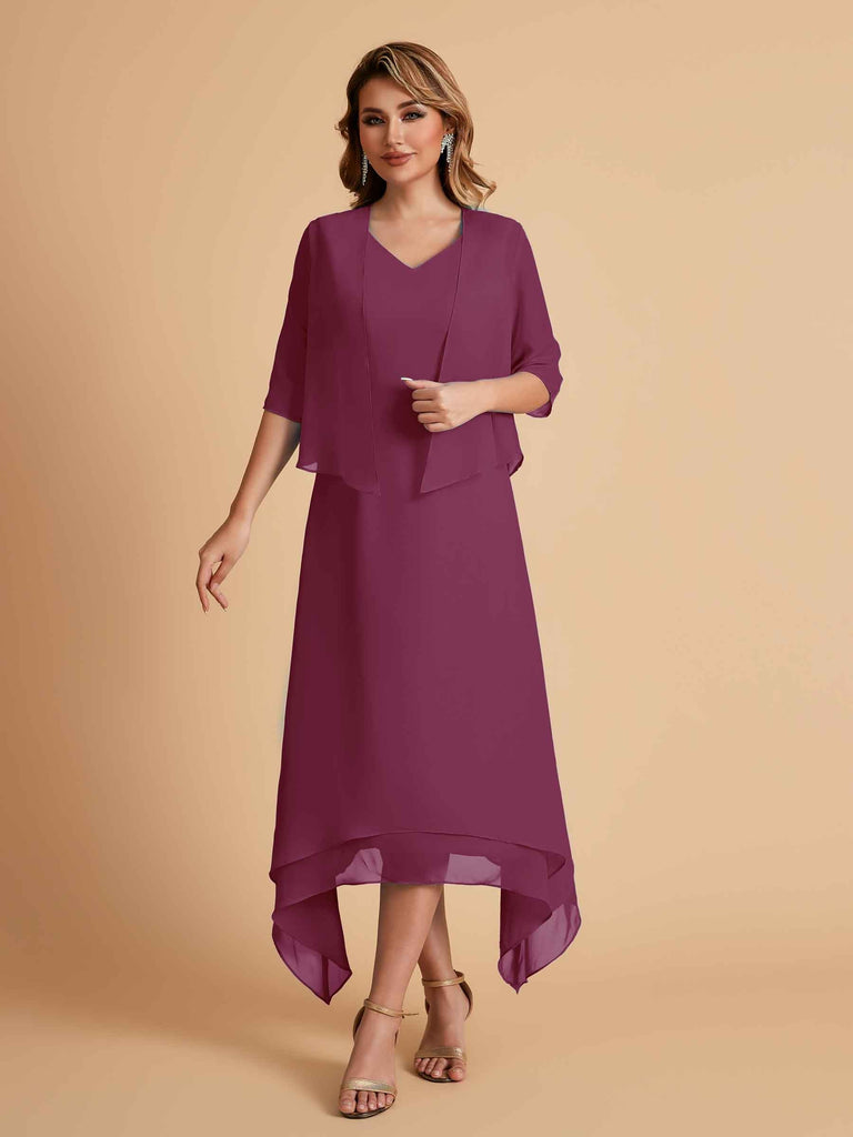 Robes de mère de la mariée élégantes en mousseline à manches courtes