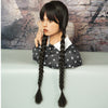 Mercredi Addams perruque tressée perruques noires avec bang pour costume de fête d'Halloween cheveux naturels pour cosplay