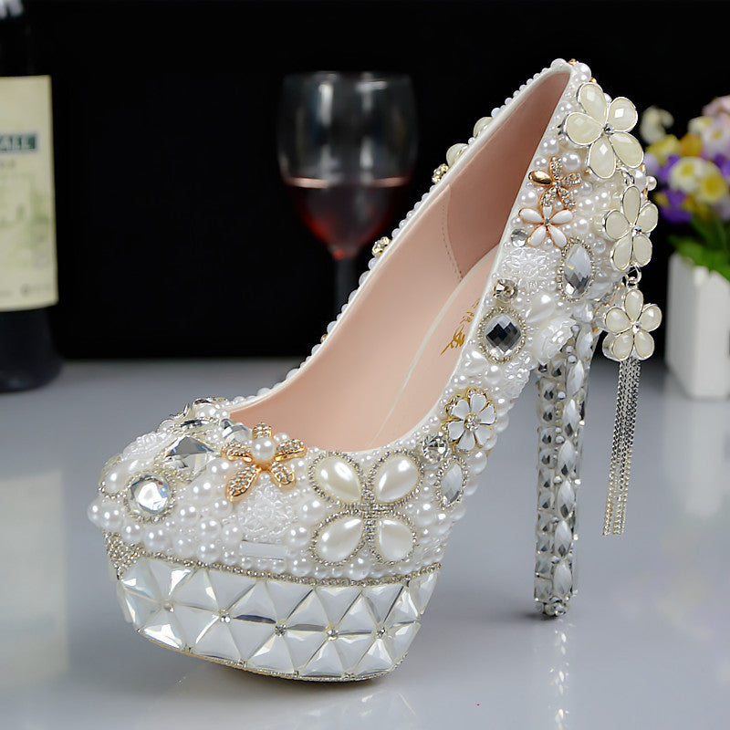 Women's Wedding Shoes Decorative Heel Wedding Heels Bridal Shoes With Beading WS0002