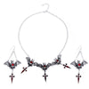 Halloween new dark gothic style exaggerated red water drop bat earrings cross pendant necklace set trend