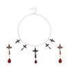 Halloween new dark gothic style exaggerated red water drop bat earrings cross pendant necklace set trend