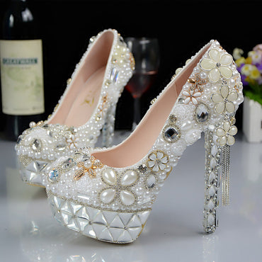 Women's Wedding Shoes Decorative Heel Wedding Heels Bridal Shoes With Beading WS0002