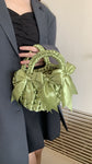 satin basket bucket bag bow woven handbag fashionable versatile single shoulder woven bag