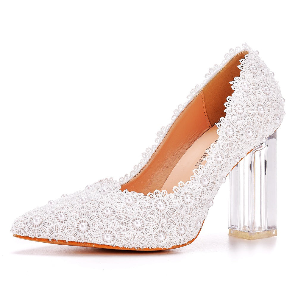 Women's Wedding Shoes Decorative Heel Wedding Heels Bridal Shoes With Beading WS0010