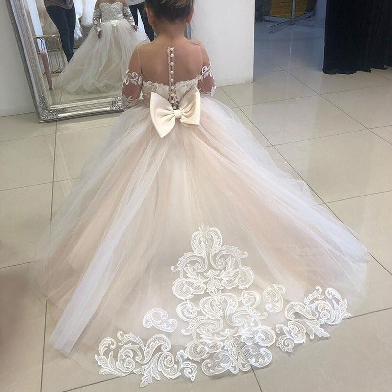 Robe de demoiselle d'honneur blanche pour mariage dos nu avec perles robe d'anniversaire pour enfants