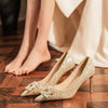 Women's Wedding Shoes Decorative Heel Wedding Heels Bridal Shoes With Beading WS0007