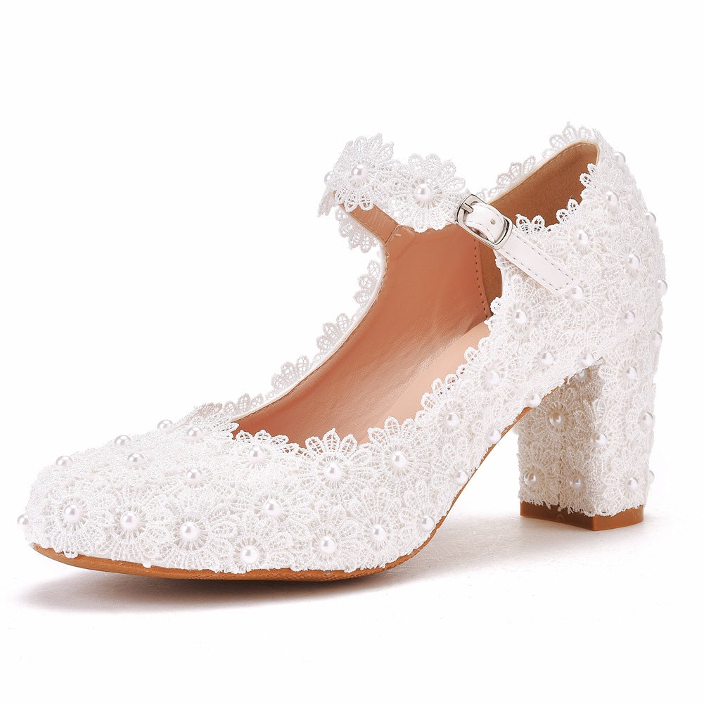 Women's Wedding Shoes Decorative Heel Wedding Heels Bridal Shoes With Beading WS0005