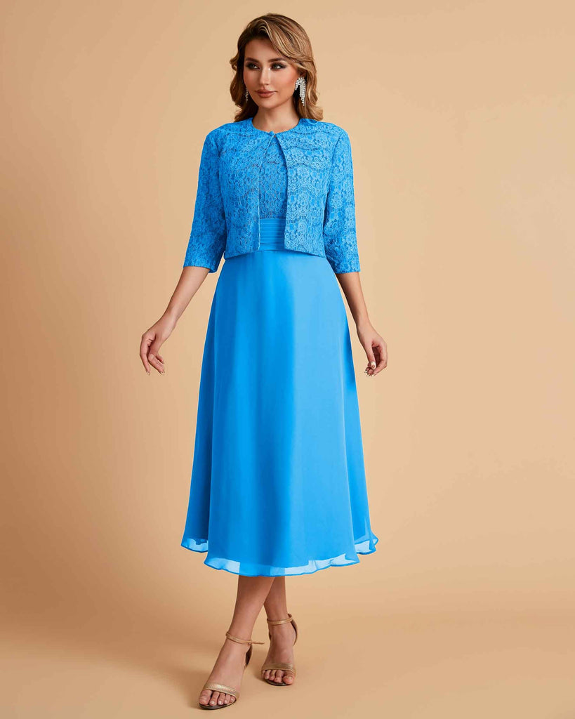 A-ligne sans manches Robe de mère de la mariée élégante longueur thé