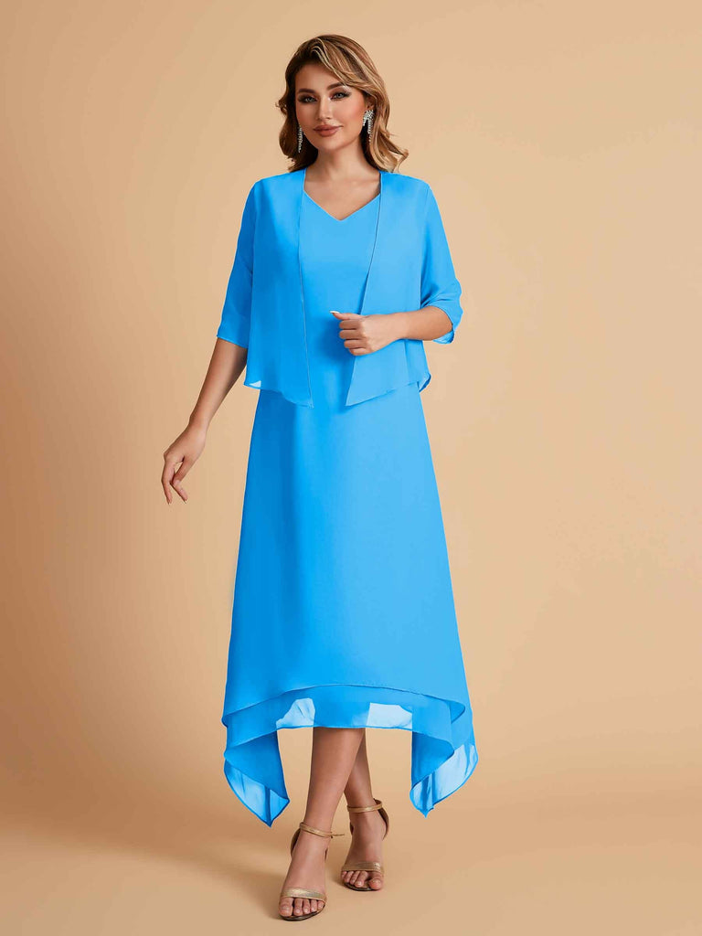 Robes de mère de la mariée élégantes en mousseline à manches courtes