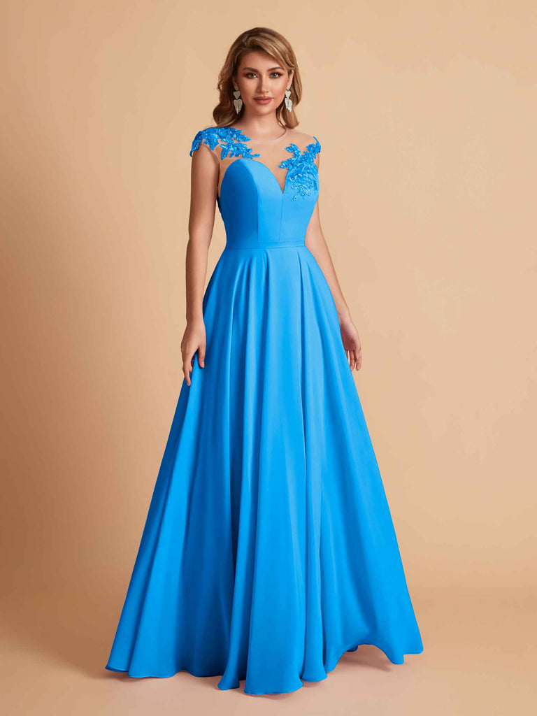 robes d'invitées de mariage en mousseline haut en dentelle illusion col en V