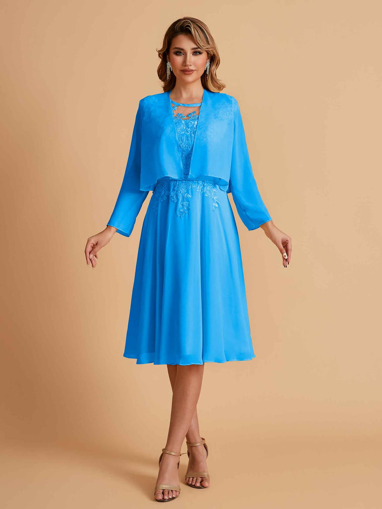 Robe de mère de la mariée courte et élégante en mousseline de soie trapèze