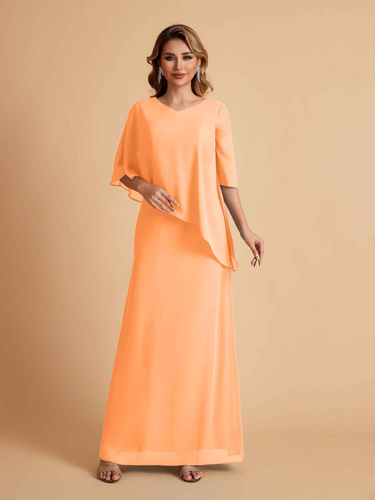 Robes élégantes en mousseline de soie manches mi-longues et col en V