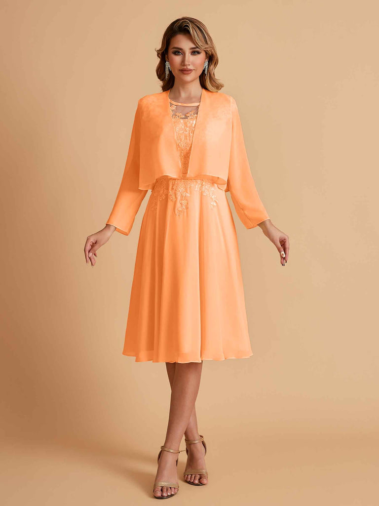 Robe de mère de la mariée courte et élégante en mousseline de soie trapèze