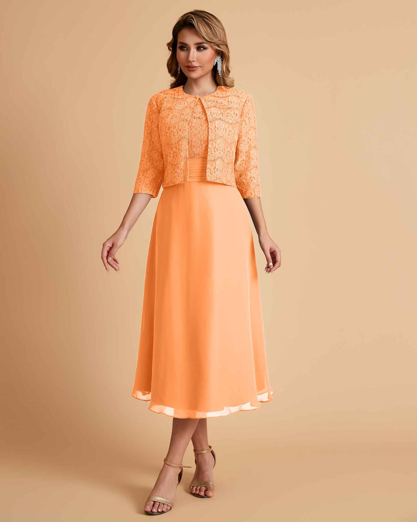 A-ligne sans manches Robe de mère de la mariée élégante longueur thé