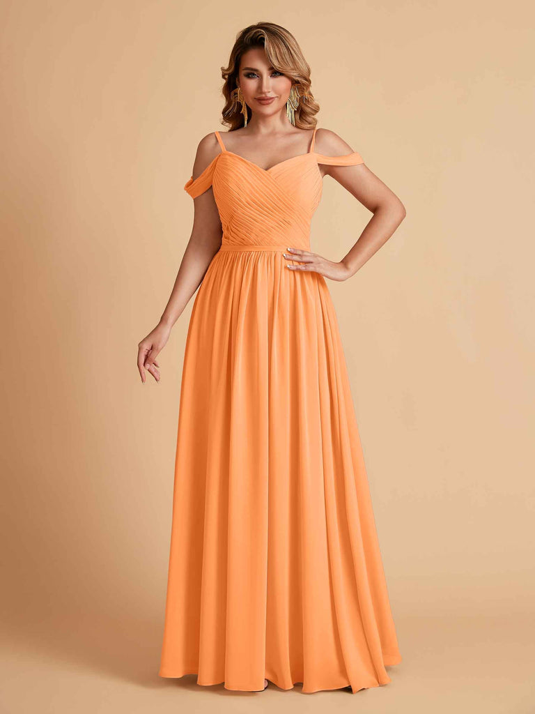 Robe élégante en mousseline trapèze épaules dénudées col en V