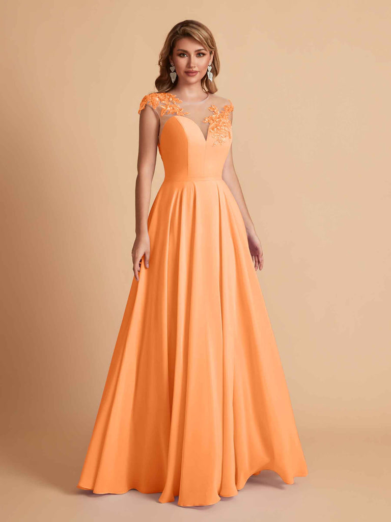 robes d'invitées de mariage en mousseline haut en dentelle illusion col en V